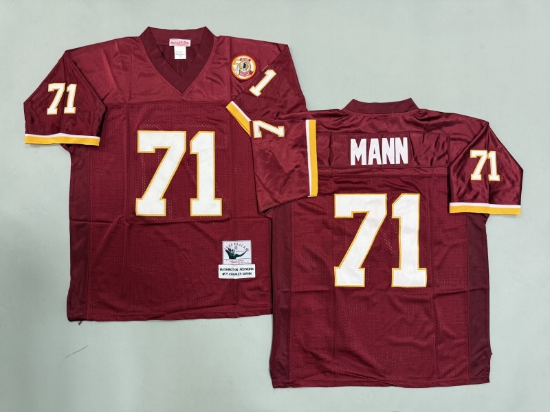 Men 2025 Washington Redskins 71 Mann red Throwback Limited NFL Jersey style 001